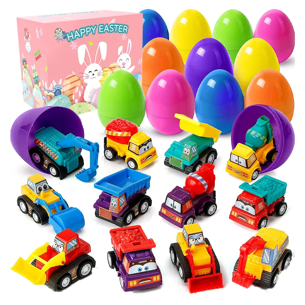 Easter Eggs Filled With Pullback Construction Vehicles, Cute Animals, Dinosaurs, Jewelry pieces and Bunnies